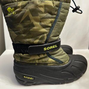 USED Sorel Youth Unisex Flurry Print Drawstring Boots